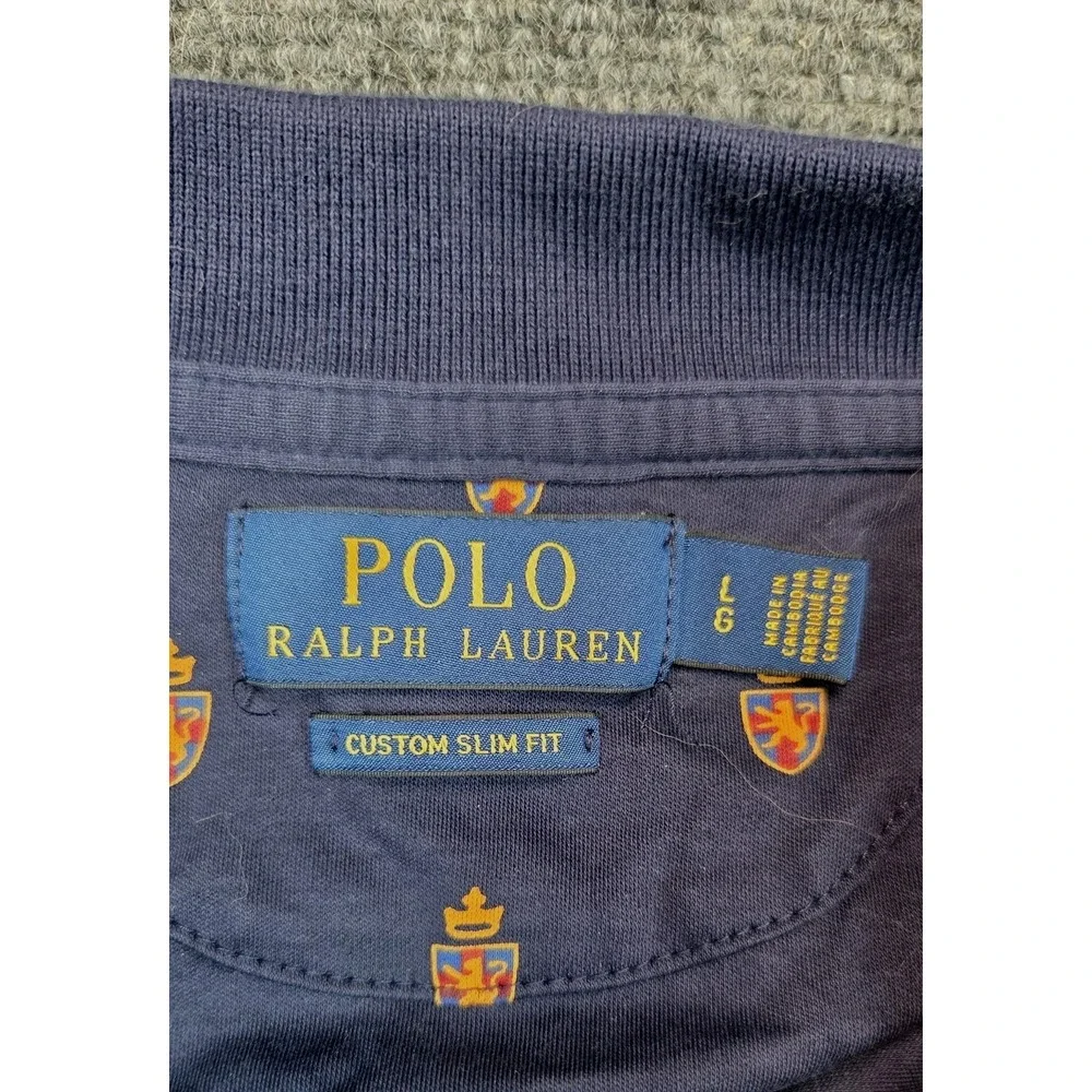 Polo Ralph Lauren Shirt Mens Large Blue All Over Crests Custom Slim Fit